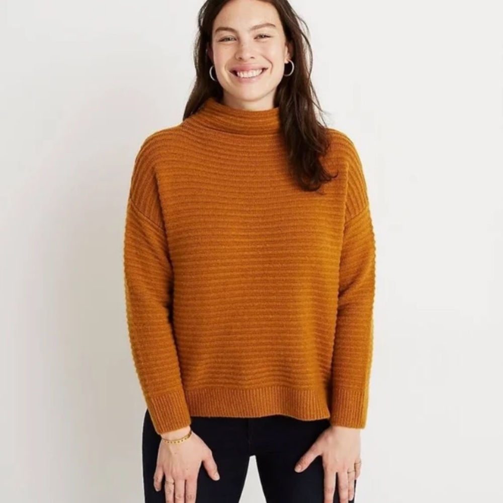 Madewell Size Medium Belmont Mockneck Ribbed Knit Sweater